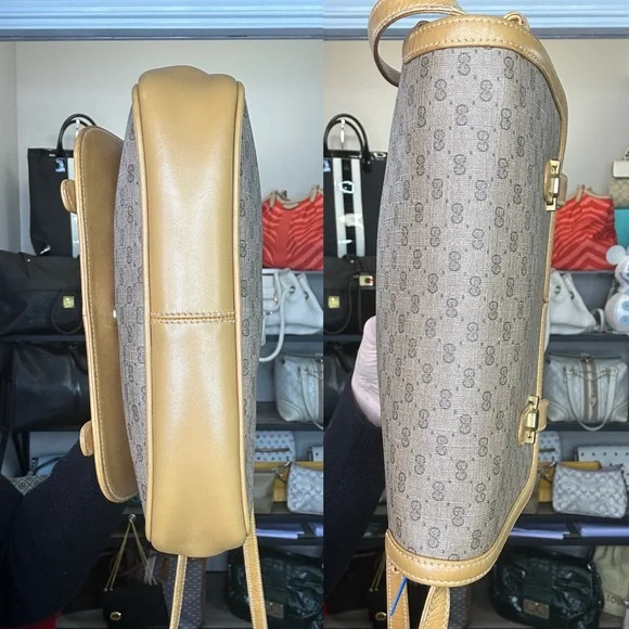 Gucci Vintage Small Tan and Gold Messenger Monogram Flap Bag w/ COA 1981-1985 - Picture 8 of 10